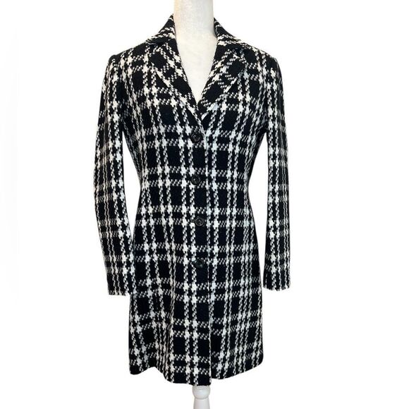 WORTHINGTON Black & White Long Checked Women’s Coat Size 6 - Picture 1 of 9